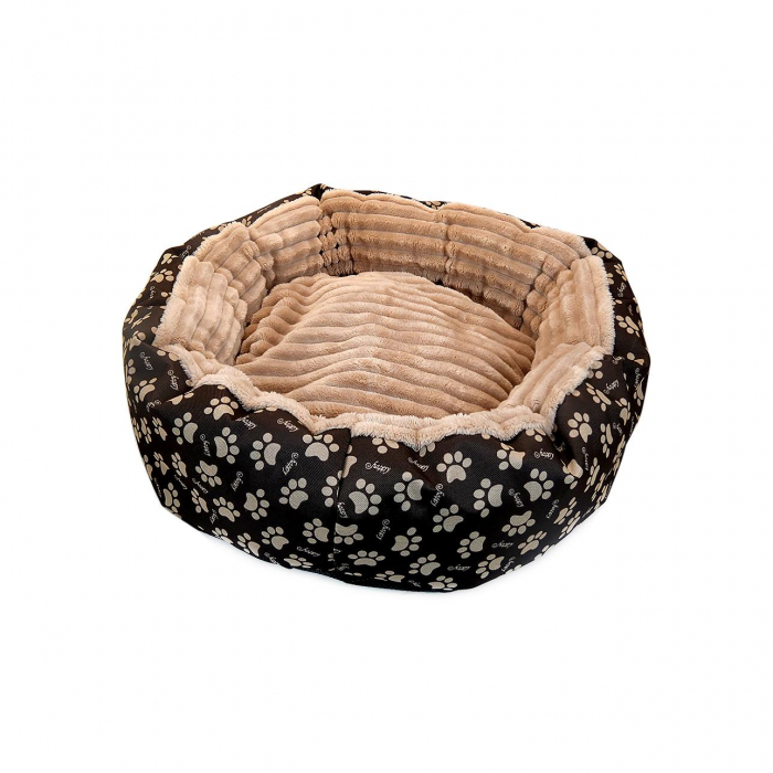Culcus moale cu perna, pentru caine/pisica, culoare maro-raiat, impermeabil, baza antiderapanta, 50 cm [1]