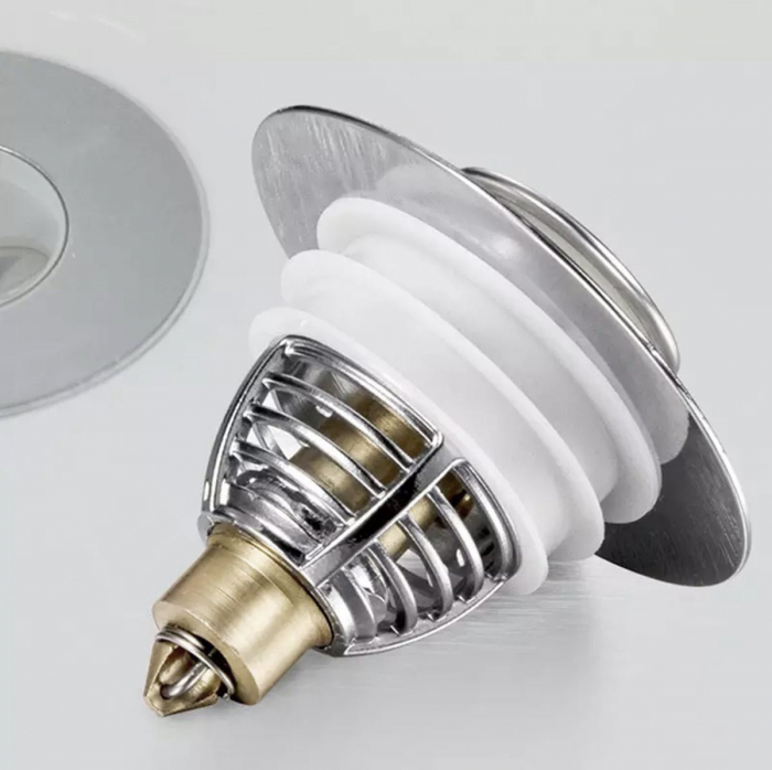 Dop scurgere chiuveta, universal, deschidere cu click, material oțel, diametru exterior 62 mm, culoare Argintiu [4]