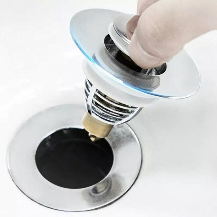 Dop scurgere chiuveta, universal, deschidere cu click, material oțel, diametru exterior 62 mm, culoare Argintiu [6]