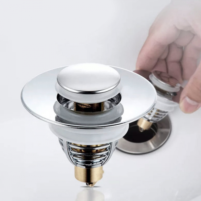 Dop scurgere chiuveta, universal, deschidere cu click, material oțel, diametru exterior 62 mm, culoare Argintiu [1]
