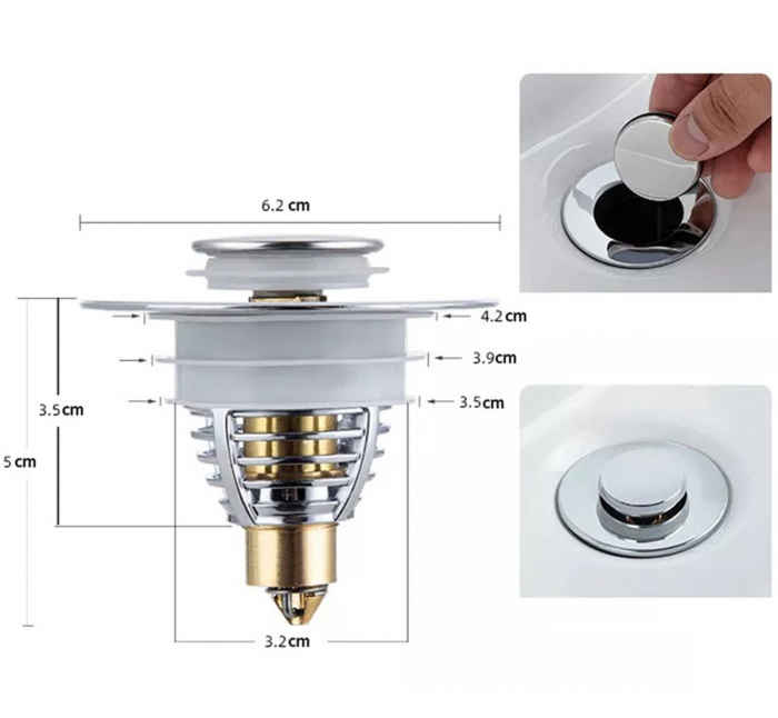 Dop scurgere chiuveta, universal, deschidere cu click, material oțel, diametru exterior 62 mm, culoare Argintiu [3]