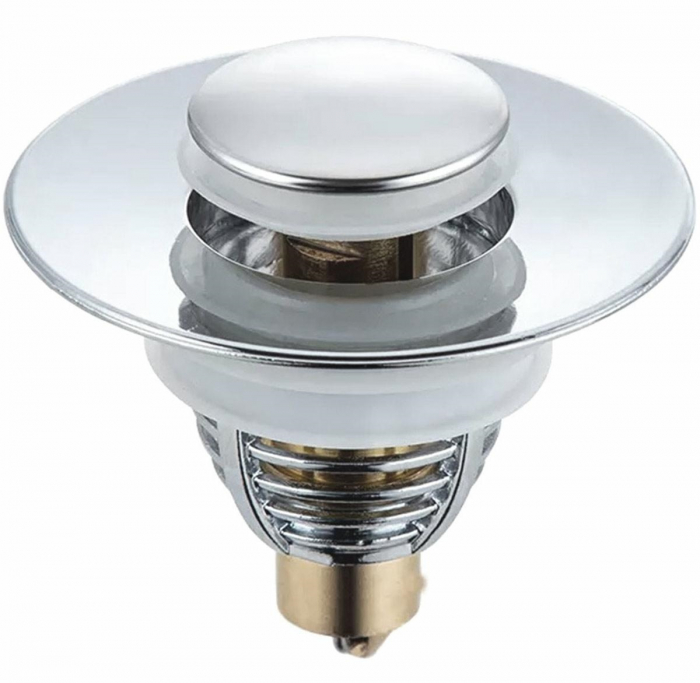 Dop scurgere chiuveta, universal, deschidere cu click, material oțel, diametru exterior 62 mm, culoare Argintiu [2]