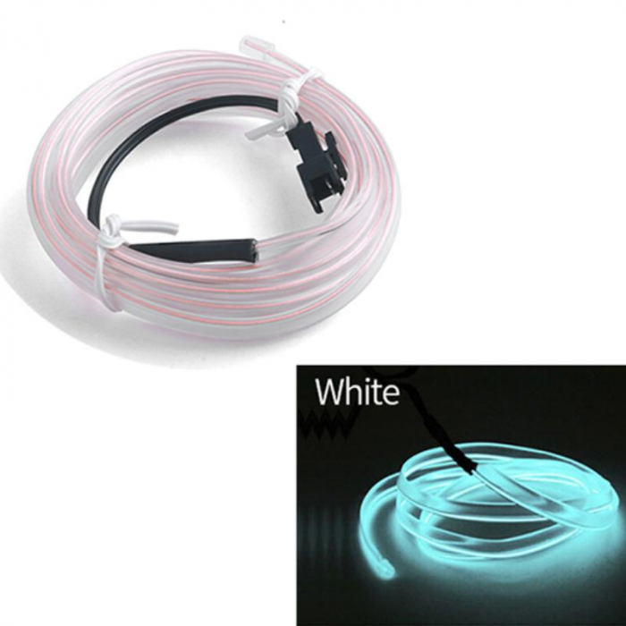 Fir Neon Auto "EL Wire" culoare Alba, lungime 2M, alimentare 12V, droser inclus [3]