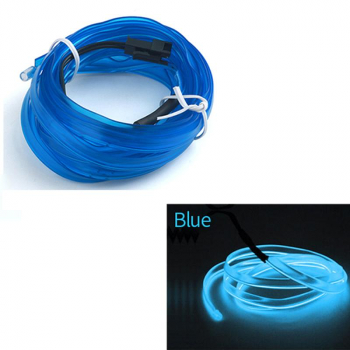 Fir Neon Auto "EL Wire" culoare Albastru, lungime 5M, alimentare 12V, droser inclus [3]