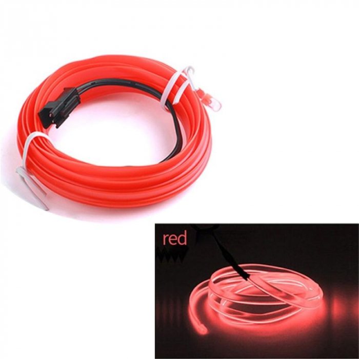 Fir Neon Auto "EL Wire" culoare Rosie, lungime 2M, alimentare 12V, droser inclus [3]