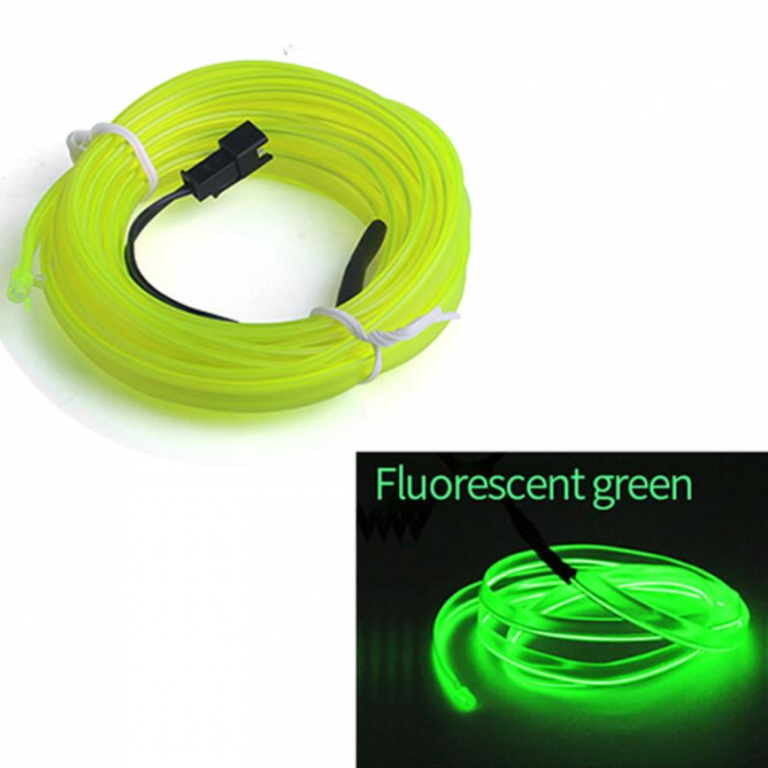 Fir Neon Auto "EL Wire" culoare Verde Fluorescent, lungime 5M, alimentare 12V, droser inclus [1]