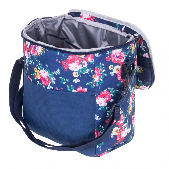 Geanta termoizolanta pentru picnic sau plaja, capacitate 11l, culoare Albastra cu flori [1]