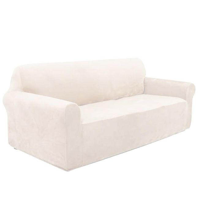 Husa universala pentru canapea standard cu 3 locuri, imitatie catifea, culoare BEJ [2]