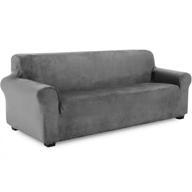 Husa universala pentru canapea standard cu 3 locuri, imitatie catifea, culoare GRI [2]