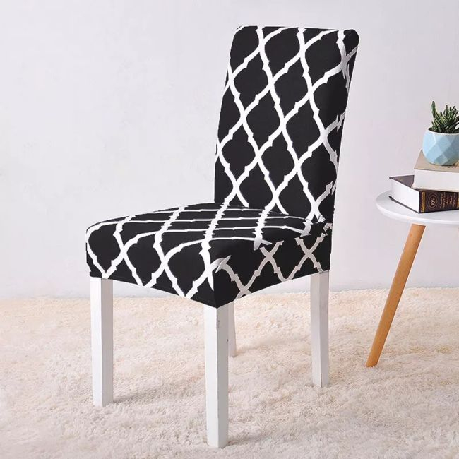 Husa universala pentru scaune clasice, model ROMB, culoare NEGRU + ALB [3]