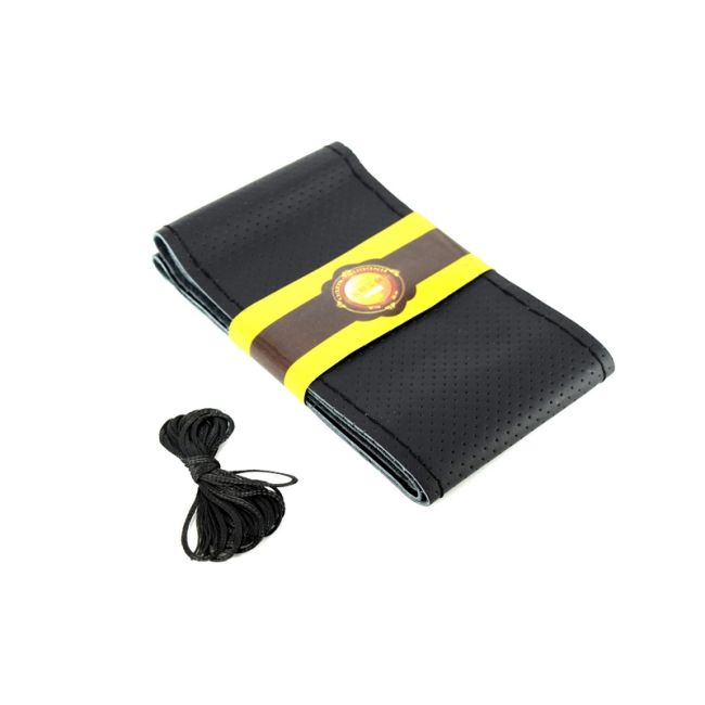 Husa volan din PIELE NEAGRA + ATA NEAGRA pentru CAMIOANE, diametru XXL - 45 cm,(se coase, aspect ORIGINAL) [2]