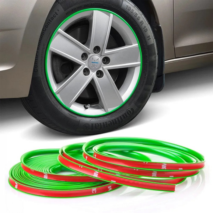 Inele de protectie si decor jante, adezive, din plastic flexibil - VERDE [3]