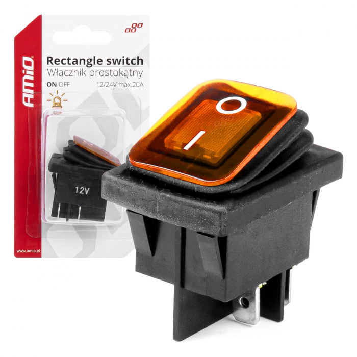 Intrerupator On/Off, 12/24V, dreptunghiular, waterproof, iluminat culoare Galben, destinatie auto, utilitare, Off-Road, ATV, SSV, QUAD [1]