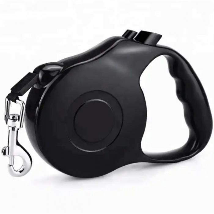 Lesa Retractabila Automata cu carabina pentru caini, lungime sfoara 5m, culoare Neagra [1]