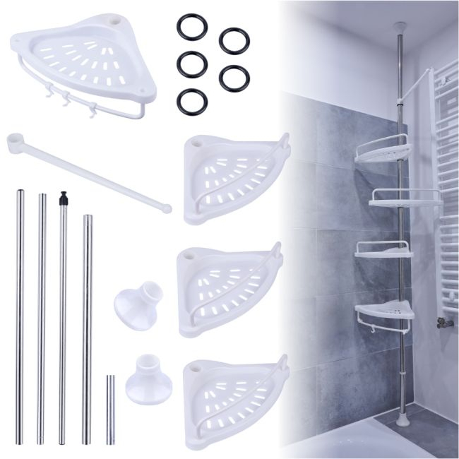 Organizator baie, raft de baie de tip "coltar" cu brat telescopic, cu 4 etajere si suport pentru prosop [5]