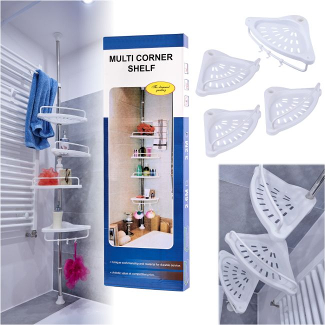 Organizator baie, raft de baie de tip "coltar" cu brat telescopic, cu 4 etajere si suport pentru prosop [4]