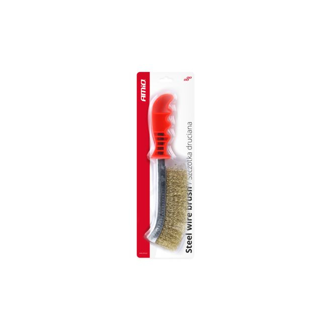 Perie de sarma cu peri sertizati, placati cu alama si maner din platic, lungime totala 25,5 cm [4]