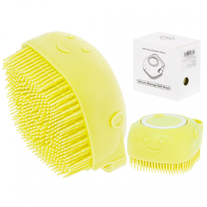 Perie din silicon cu dozator de sampon pentru spalare caini sau pisici, 7,5 x 7,5 cm, culoare galben [3]