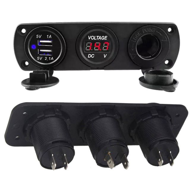 Priza suplimentara impermeabila pentru vehicule Off Road, ATV, SSV, tensiune 12V, 2 x USB si Voltmetru [4]