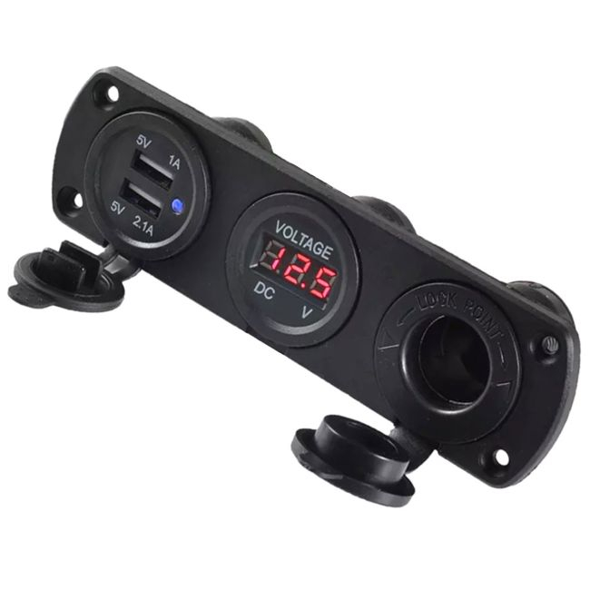 Priza suplimentara impermeabila pentru vehicule Off Road, ATV, SSV, tensiune 12V, 2 x USB si Voltmetru [5]