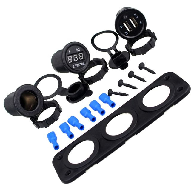 Priza suplimentara impermeabila pentru vehicule Off Road, ATV, SSV, tensiune 12V, 2 x USB si Voltmetru [2]