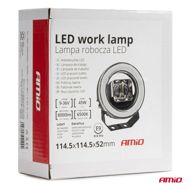 Proiector LED cu Angel Eye model AWL58, pozitie, semnalizare, faza lunga/scurta, pentru Off-Road, ATV, SSV, putere 45W, 8000lm, tensiune 9-36V, dimensiuni 114,5 x 114,5 x 52 mm [11]