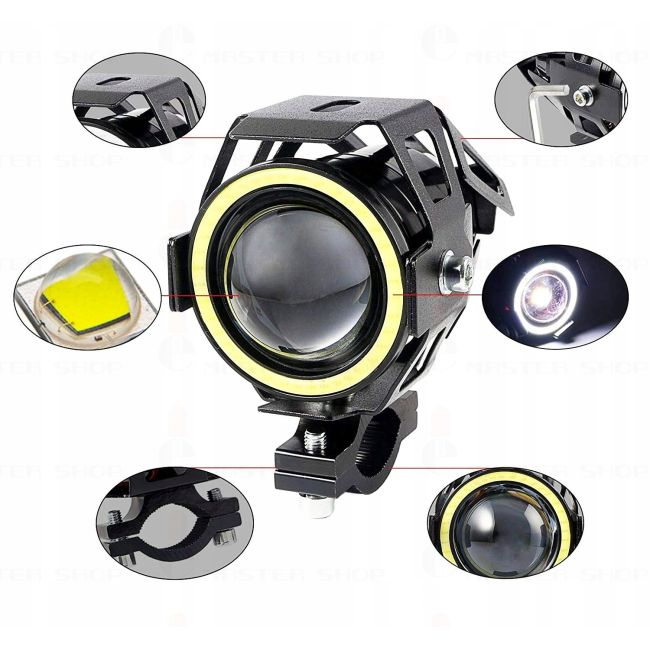 Proiector LED cu Lupa, Angel Eye ALB si Devil Eye RED, alimentare 12V, pentru Off-Road, ATV, SSV, UTV [3]