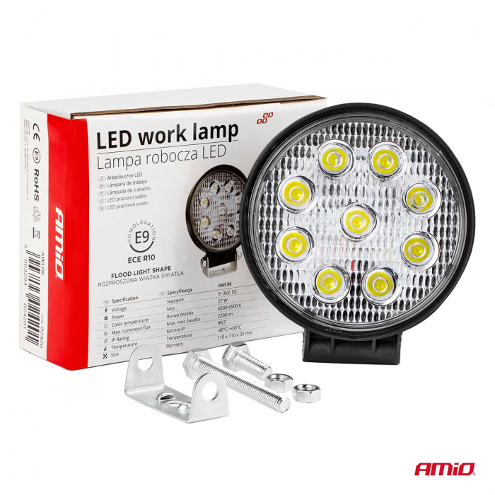 Proiector LED pentru Off-Road, ATV, SSV,  culoare 6500K, LED FLOOD, 27W, tensiune 9 - 36V, diametru Ø110 mm [5]