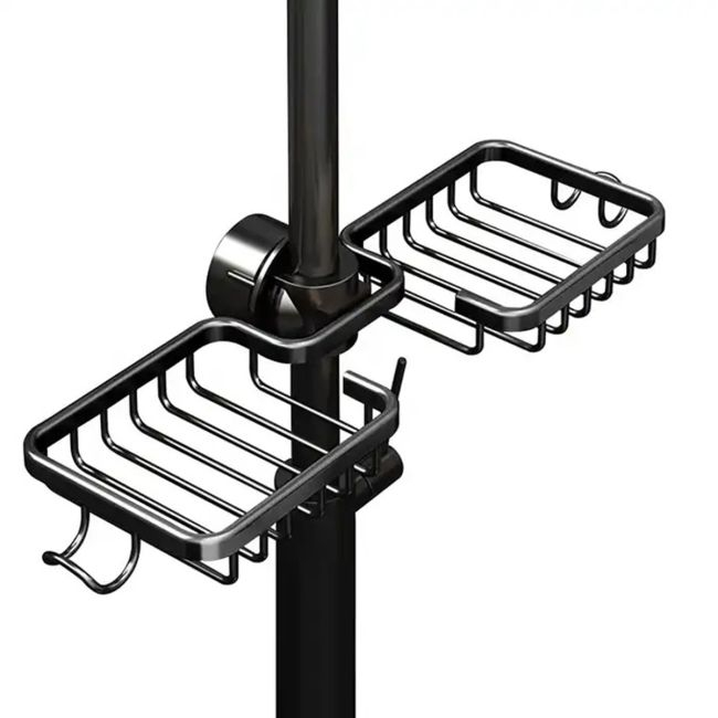 Raft organizator dublu, universal pentru bucatarie sau baie, montaj pe robinet, material otel, culoare Neagra [3]