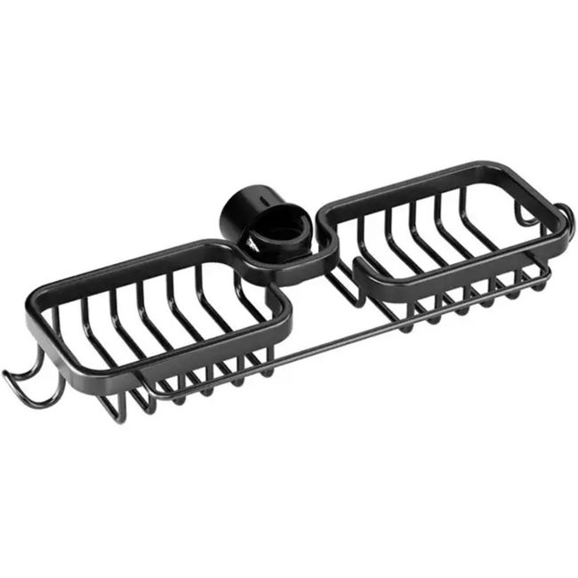 Raft organizator dublu, universal pentru bucatarie sau baie, montaj pe robinet, material otel, culoare Neagra [2]