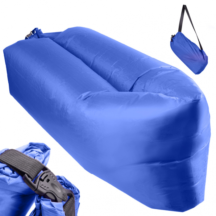 Saltea Autogonflabila "Lazy Bag" tip sezlong, 230 x 70cm, culoare Bleumarin, pentru camping, plaja sau piscina [3]
