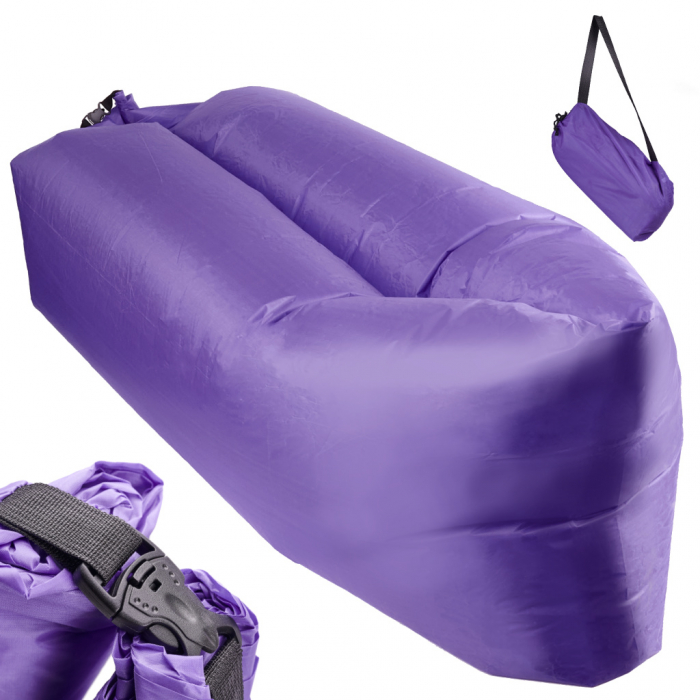 Saltea Autogonflabila "Lazy Bag" tip sezlong, 230 x 70cm, culoare Violet, pentru camping, plaja sau piscina [1]