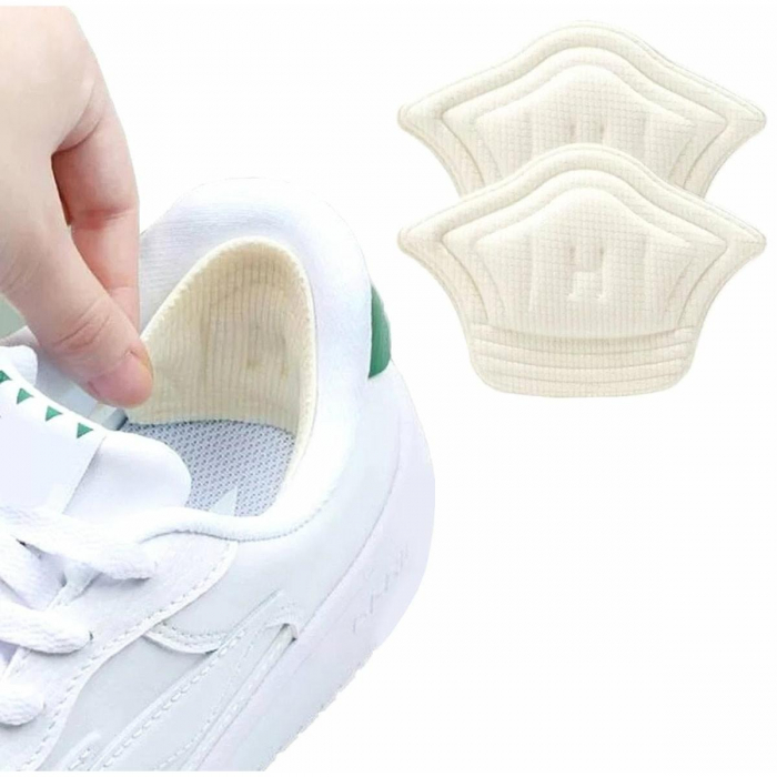 Set 10 buc. (5 seturi) de pernite protectie calcaie pentru incaltaminte, autoadezive, din spuma moale si material textil, culoare CREM [1]