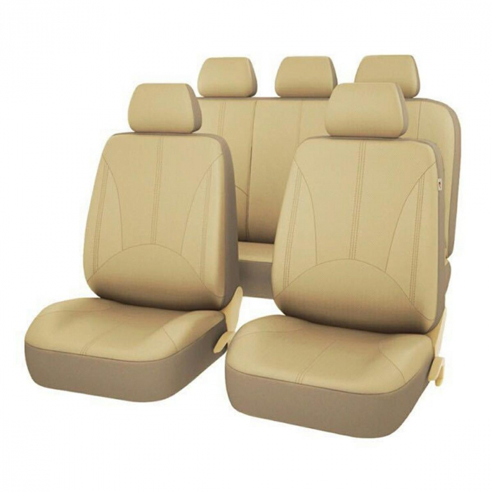 Set 11 huse scaun auto Universale din piele ecologica Bej, AG338F [1]