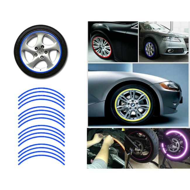 Set 16 ornamente Reflectorizante pentru jante auto, moto, culoare Albastra [2]