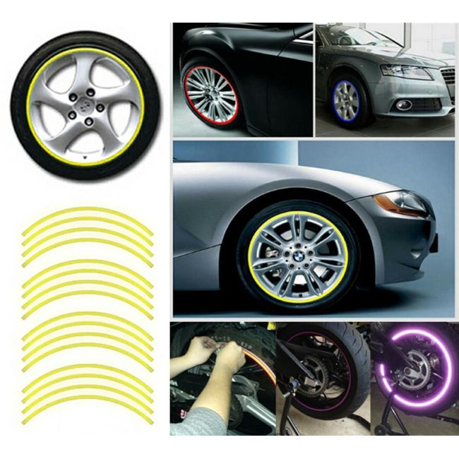 Set 16 ornamente Reflectorizante pentru jante auto, moto, culoare Galben [2]