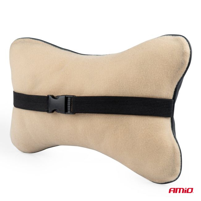 Set 2 perne pentru tetiere auto, marca AMIO, pentru sustinere gat din piele ecologica, culoare NEGRU [4]