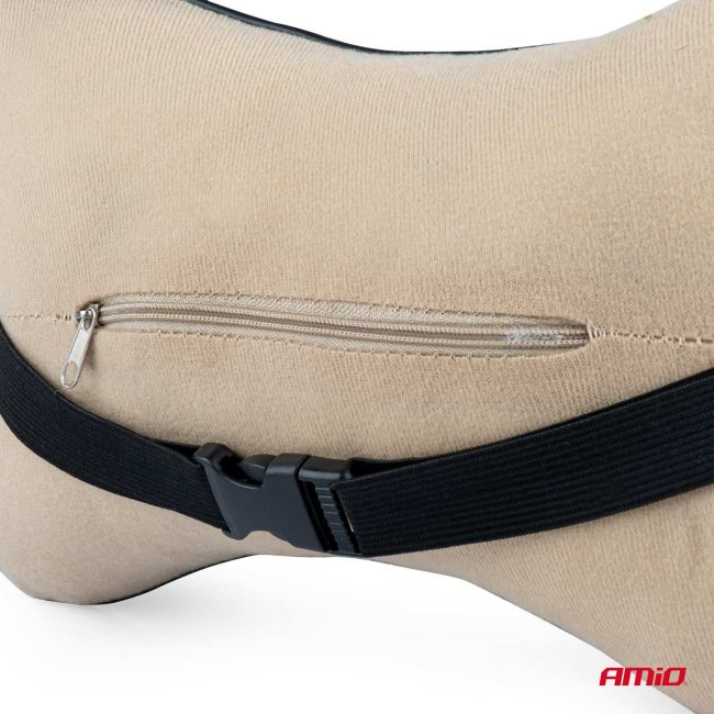 Set 2 perne pentru tetiere auto, marca AMIO, pentru sustinere gat din piele ecologica, culoare NEGRU [5]