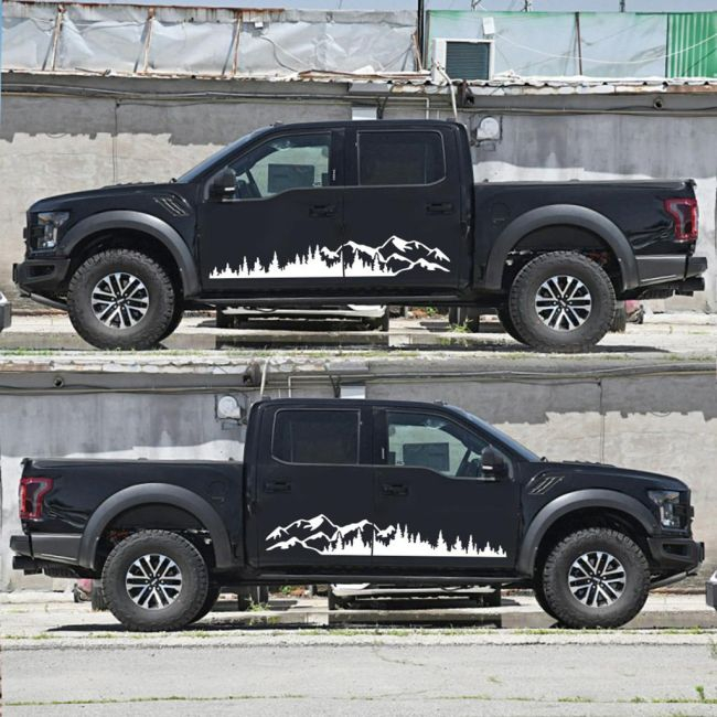 Set 2 stickere autoadezive pentru vehicule Off Road, model "Forest & Mountains", dimensiune 100 x 20 cm, culoare Alba [3]