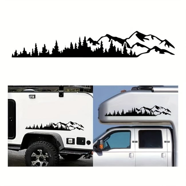 Set 2 stickere autoadezive pentru vehicule Off Road, model "Forest & Mountains", dimensiune 100 x 20 cm, culoare Neagra [4]