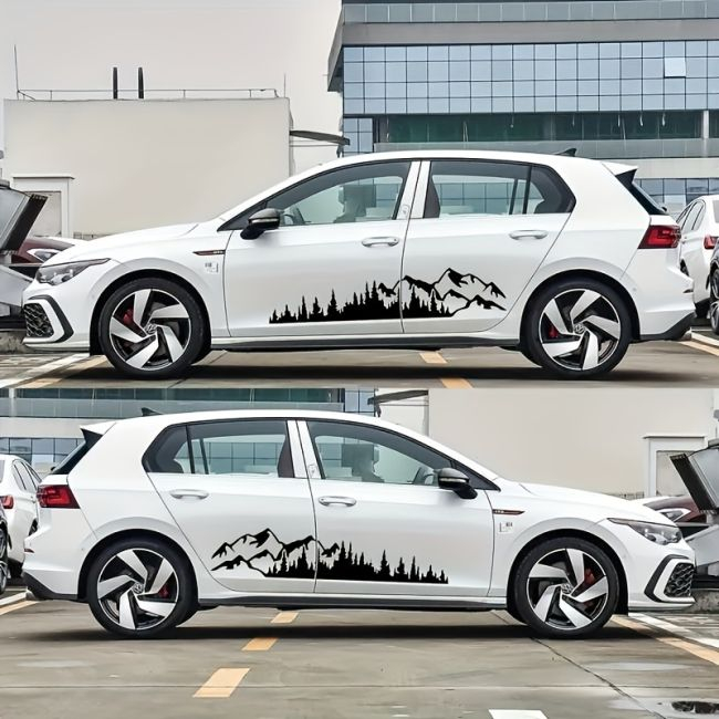 Set 2 stickere autoadezive pentru vehicule Off Road, model "Forest & Mountains", dimensiune 100 x 20 cm, culoare Neagra [3]