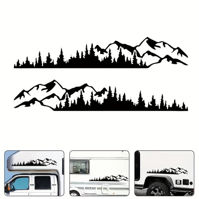 Set 2 stickere autoadezive pentru vehicule Off Road, model "Forest & Mountains", dimensiune 100 x 20 cm, culoare Neagra [5]
