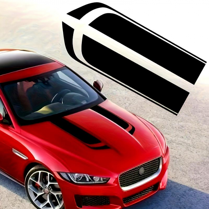 Set 2 stickere autoadezive Tuning, model "Hood Stripes V1", dimensiune 85 x 12 cm, culoare Neagra [1]