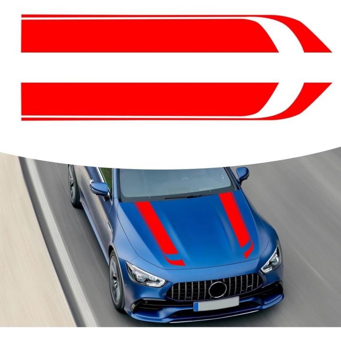 Set 2 stickere autoadezive Tuning, model "Hood Stripes V1", dimensiune 85 x 12 cm, culoare Rosie [1]