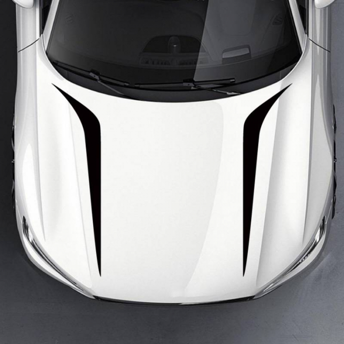 Set 2 stickere autoadezive Tuning, model "Hood Stripes V2", dimensiune 100 x 26 cm, culoare Neagra [1]
