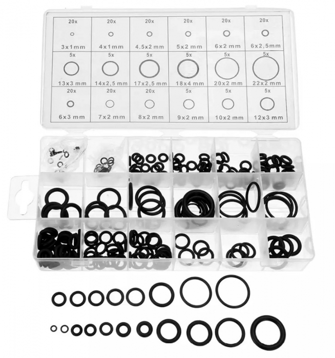 Set 225 de garnituri din cauciuc "O-Ring" rezistente la ulei, 18 tipuri/dimensiuni [2]