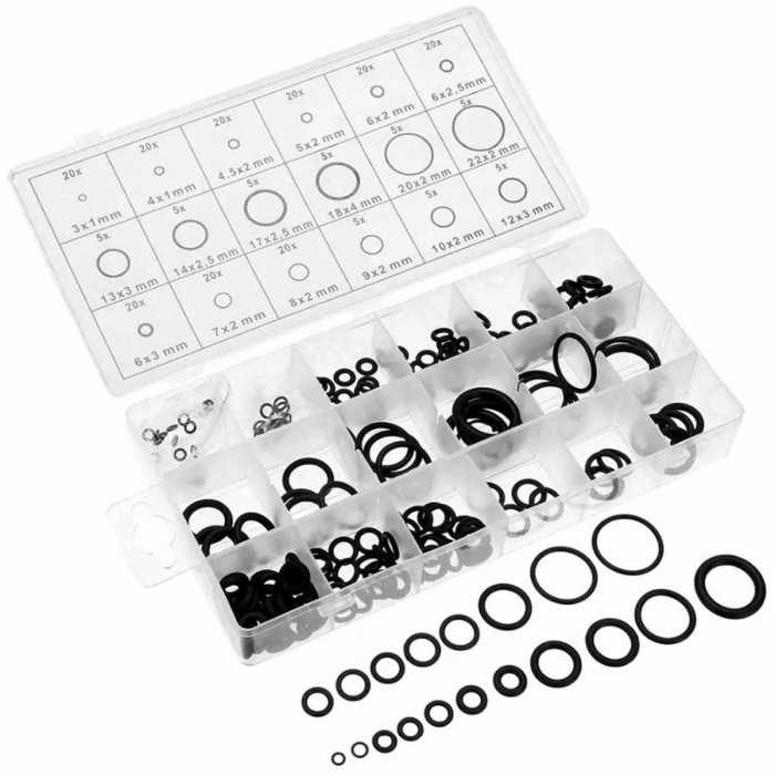 Set 225 de garnituri din cauciuc "O-Ring" rezistente la ulei, 18 tipuri/dimensiuni [1]