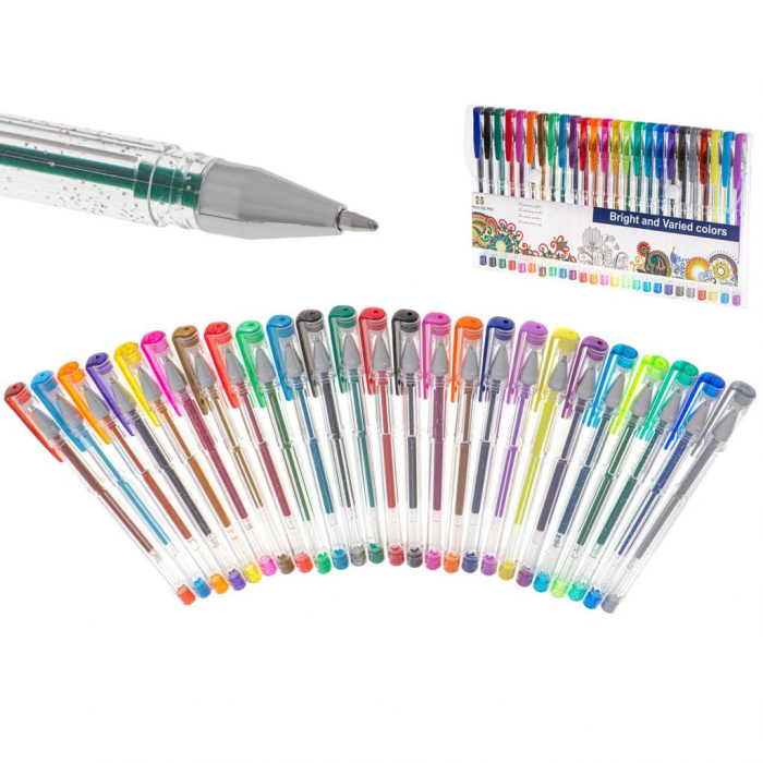 Set 25 piese, Pixuri cu gel multicolor cu sclipici (glitter) [1]