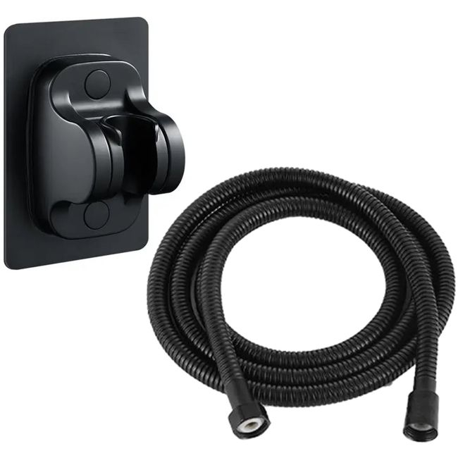 Set 3 elemente pentru dus, para de dus moderna + furtun flexibil + suport pentru perete, culoare Neagra [2]