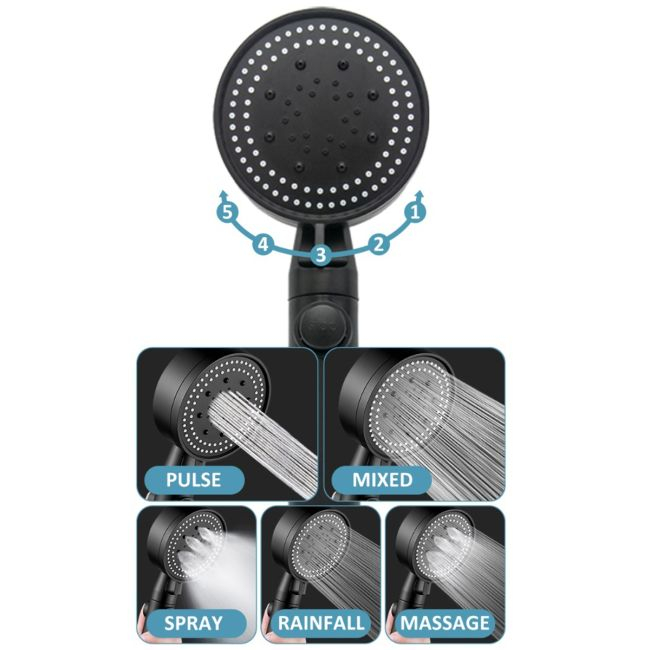 Set 3 elemente pentru dus, para de dus moderna + furtun flexibil + suport pentru perete, culoare Neagra [3]